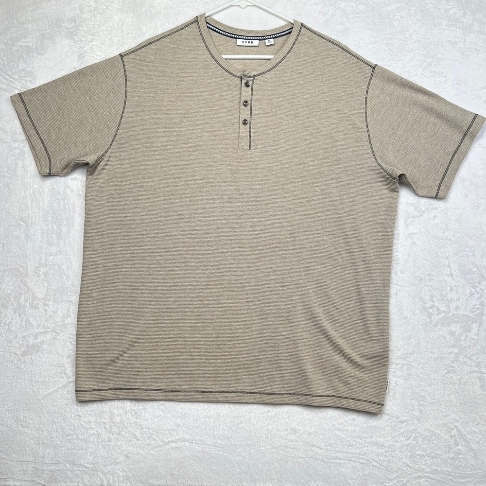 ROWM Henley Shirt‎ Mens XL Beige Short Sleeve Waffle Knit Cotton Blend